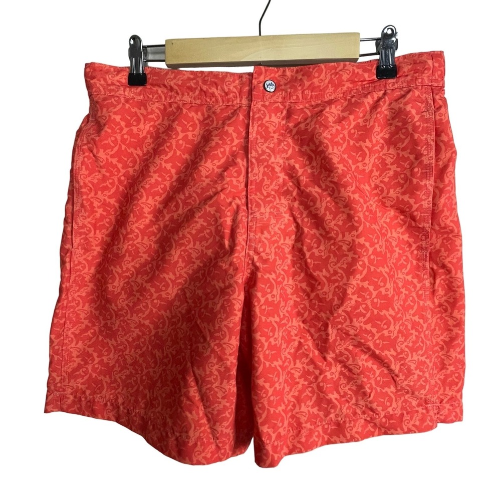 Southern Tide Island Batik Fish Swim Shorts Orange Men's M Water Board‎ Trunks